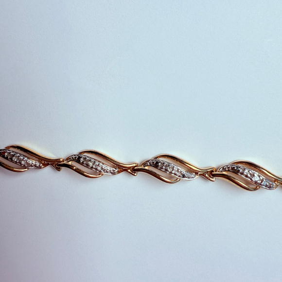 Gold Vermeil Two Tone Illusion Setting Tennis DL Bracelet Sterling Silver 925 - Picture 5 of 9